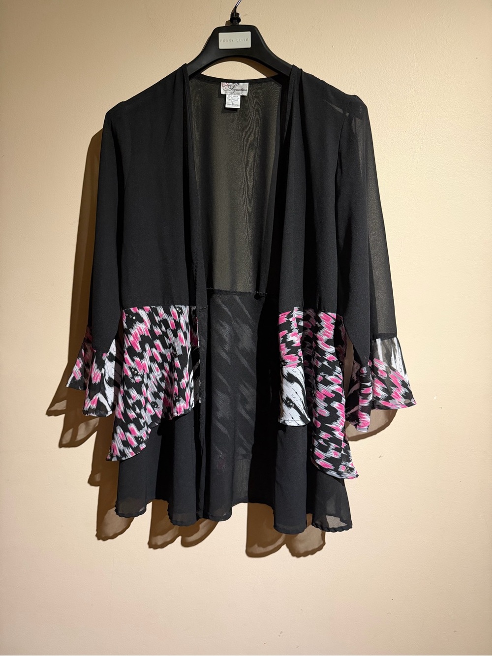 Signature Black Sheer Kimono with Pink Accents